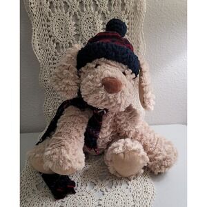Plush GT Gentle Treasures Tan/Brown Puppy Dog Scarf & Cap/Hat 12" Sitting
